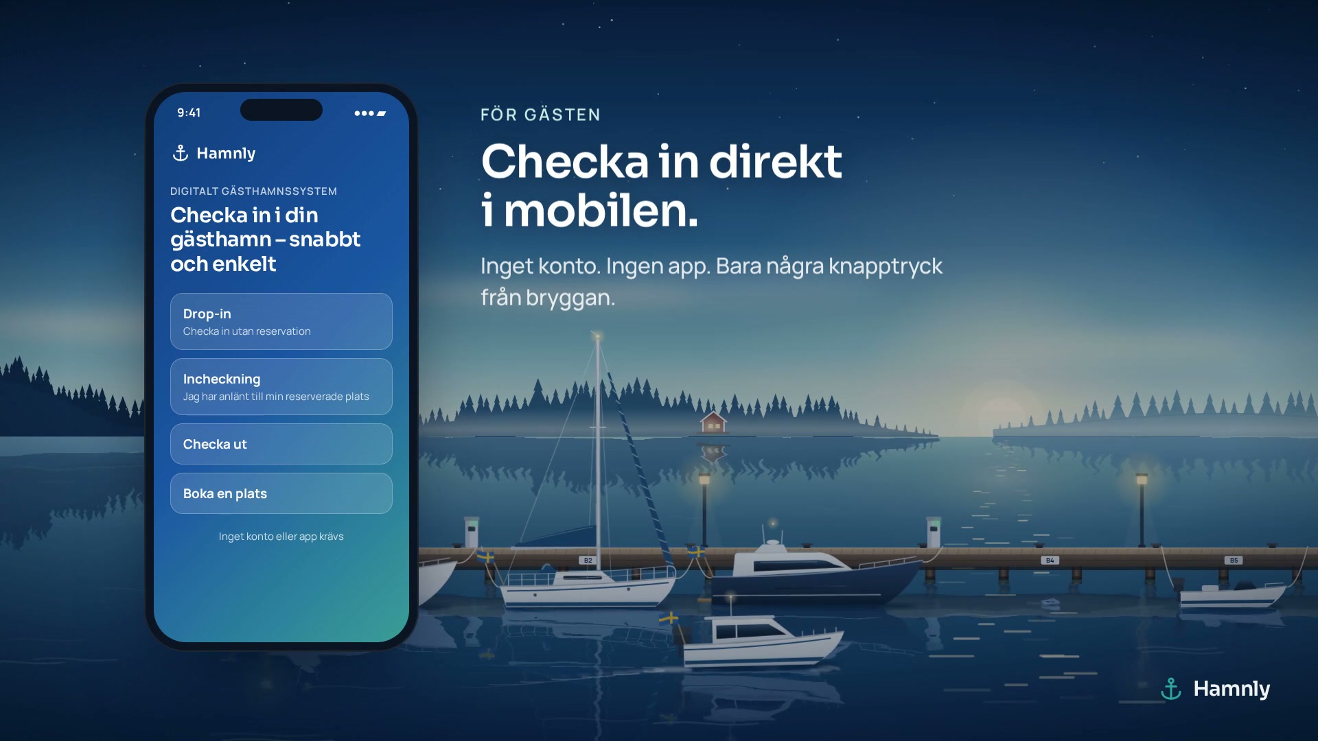 Hamnlys incheckning och hamnöversikt i filmen